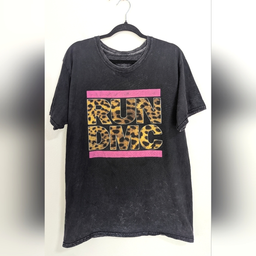 Run DMC Black Purple Cheetah Print Oversized Band Tee Possibly Vintage‎ Large?